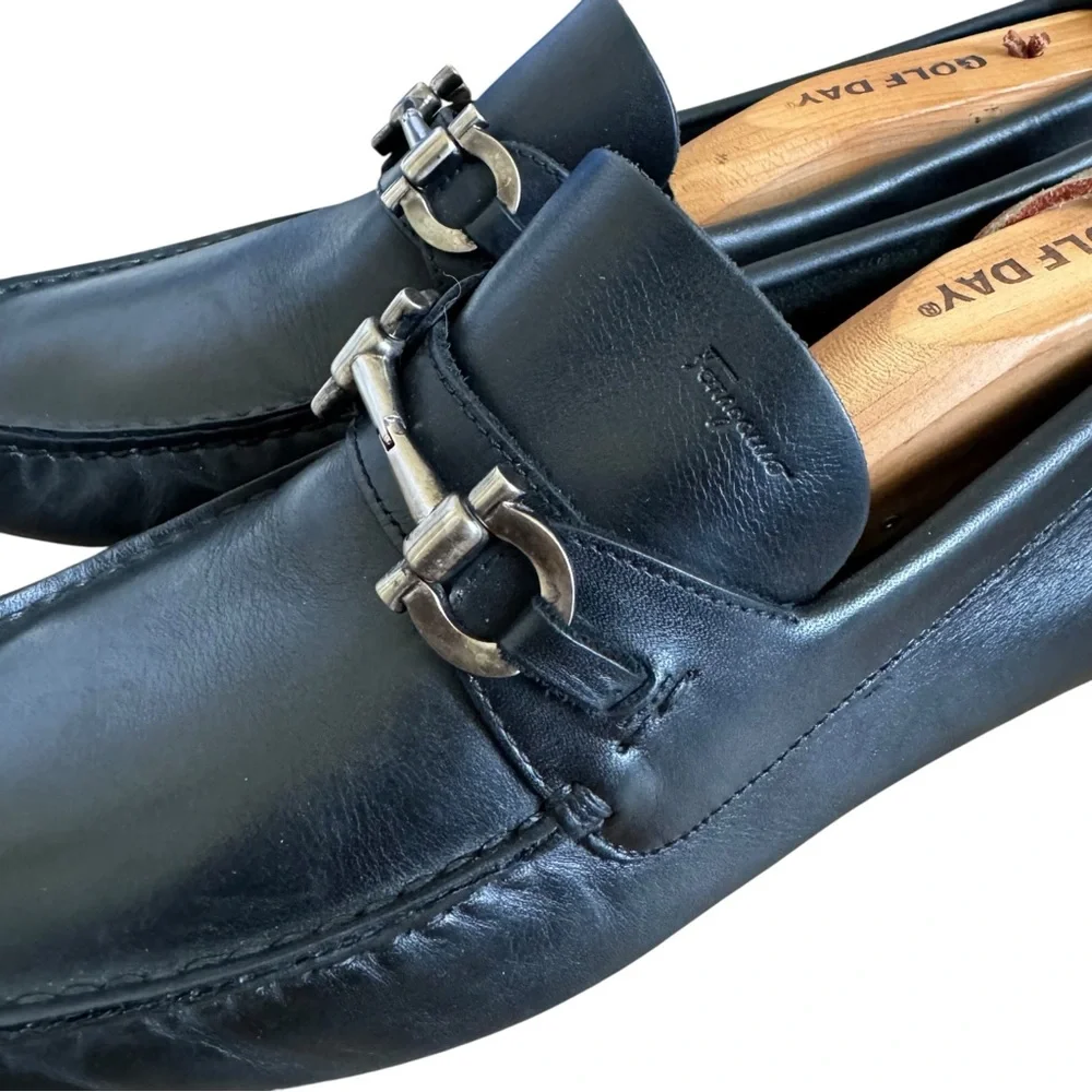 Salvatore Ferragamo Horsebit Loafers Black Driver Shoes Men’s